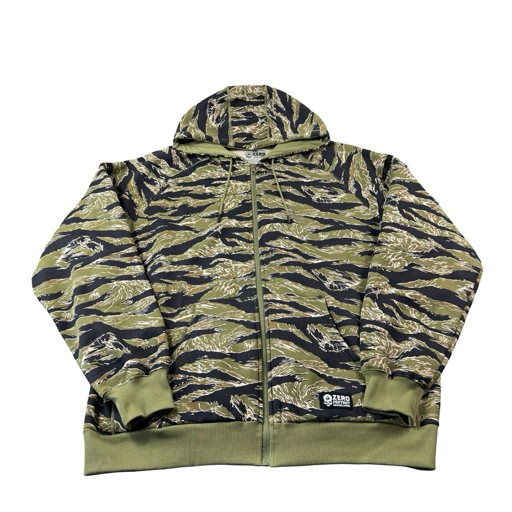 Zero Foxtrot Tiger Stripe Camo Smuggler Full Zip Hoodie Tactical Fleece Size 2XL